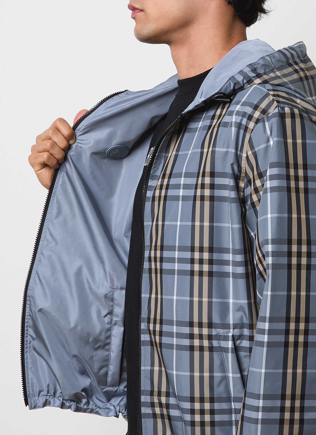Burberry Newport reversible jack met ritszakken en capuchon - detail 6 staalblauw