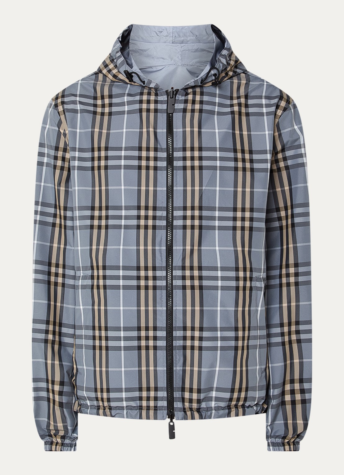 Burberry Newport reversible jack met ritszakken en capuchon - voorkant 2 staalblauw