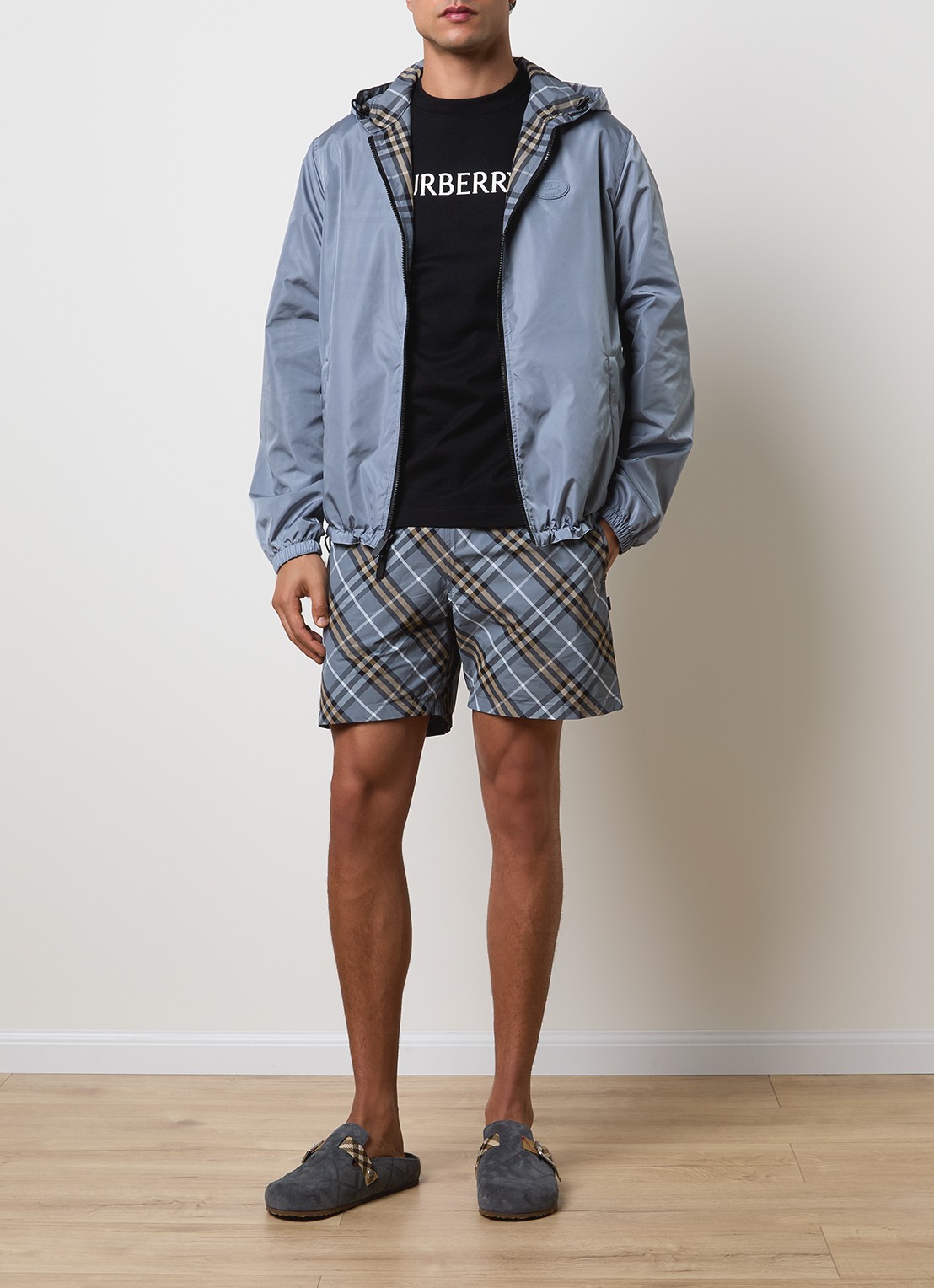 Burberry Newport reversible jack met ritszakken en capuchon - voorkant 3 staalblauw