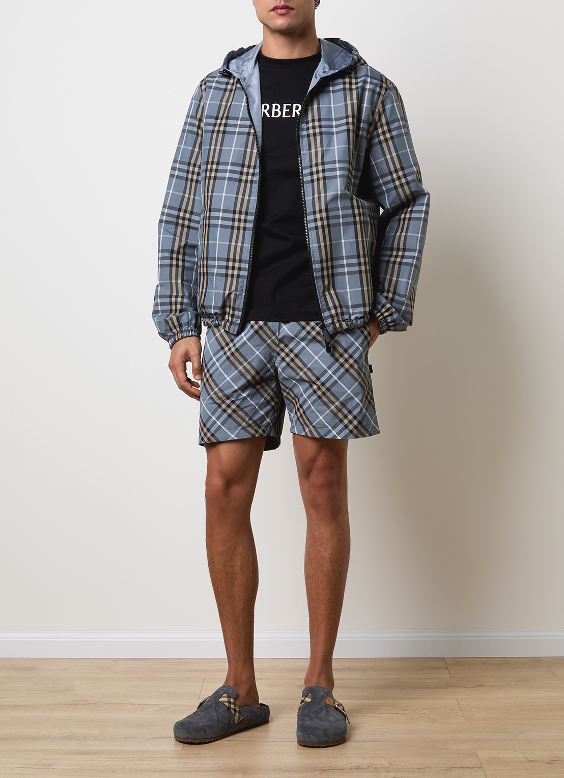 Burberry Newport reversible jack met ritszakken en capuchon - voorkant 4 staalblauw