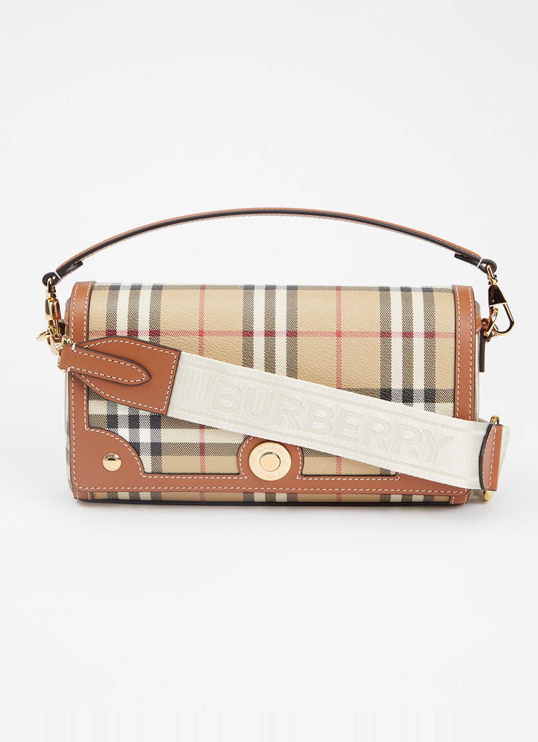 Burberry Note crossbodytas met ruitdessin en afneembare schouderriem - voorkant cognac