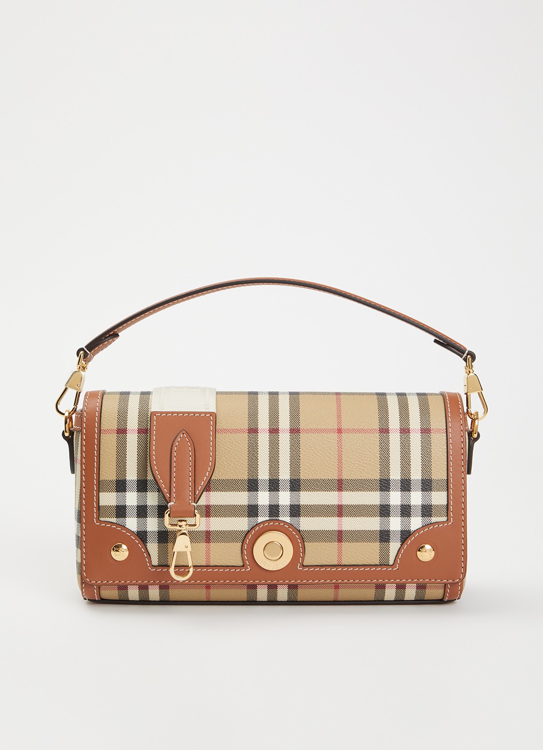 Burberry Note crossbodytas met ruitdessin en afneembare schouderriem - voorkant beige