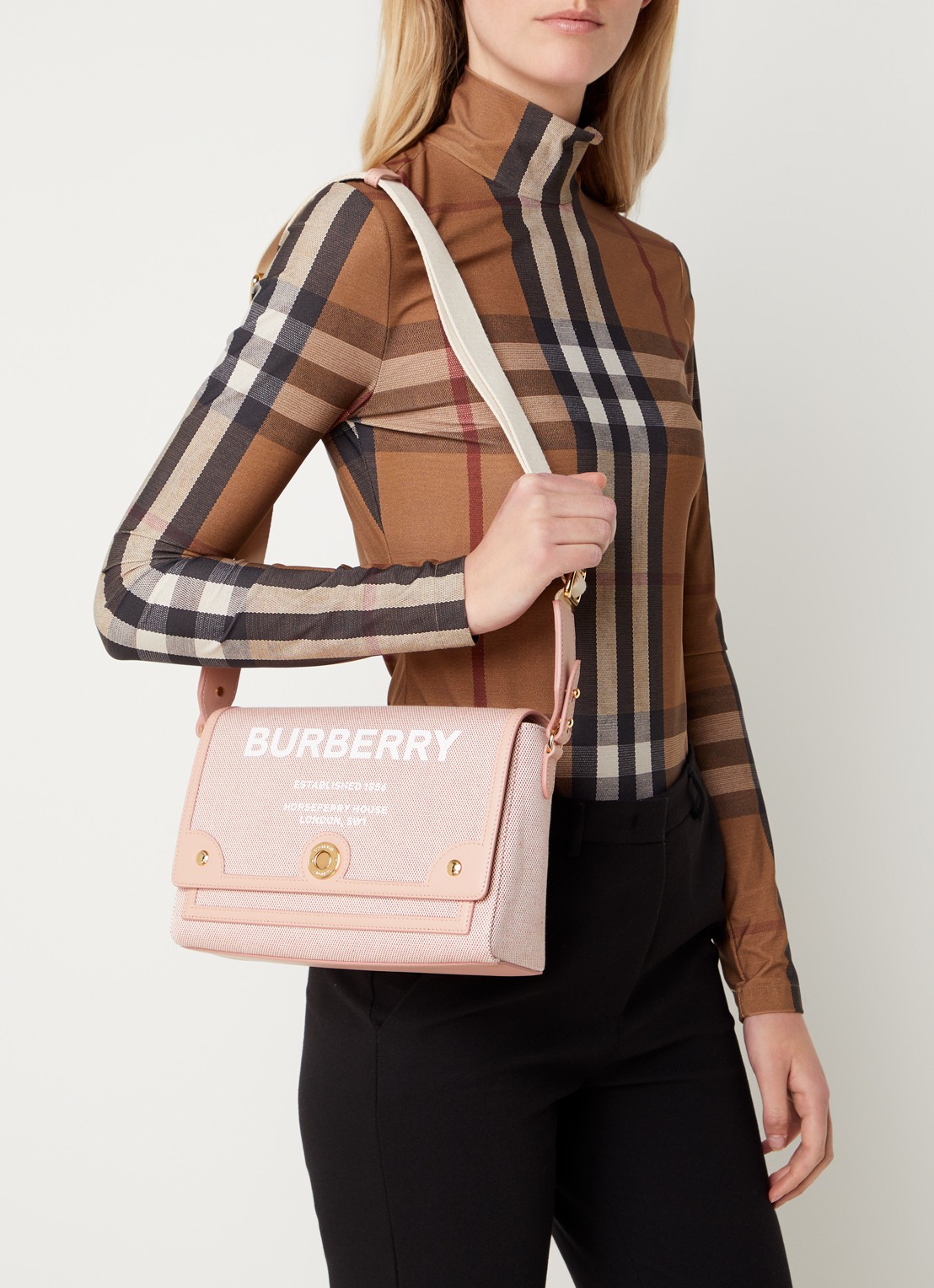 Burberry Note crossbodytas van kalfsleer - voorkant 6 lichtroze