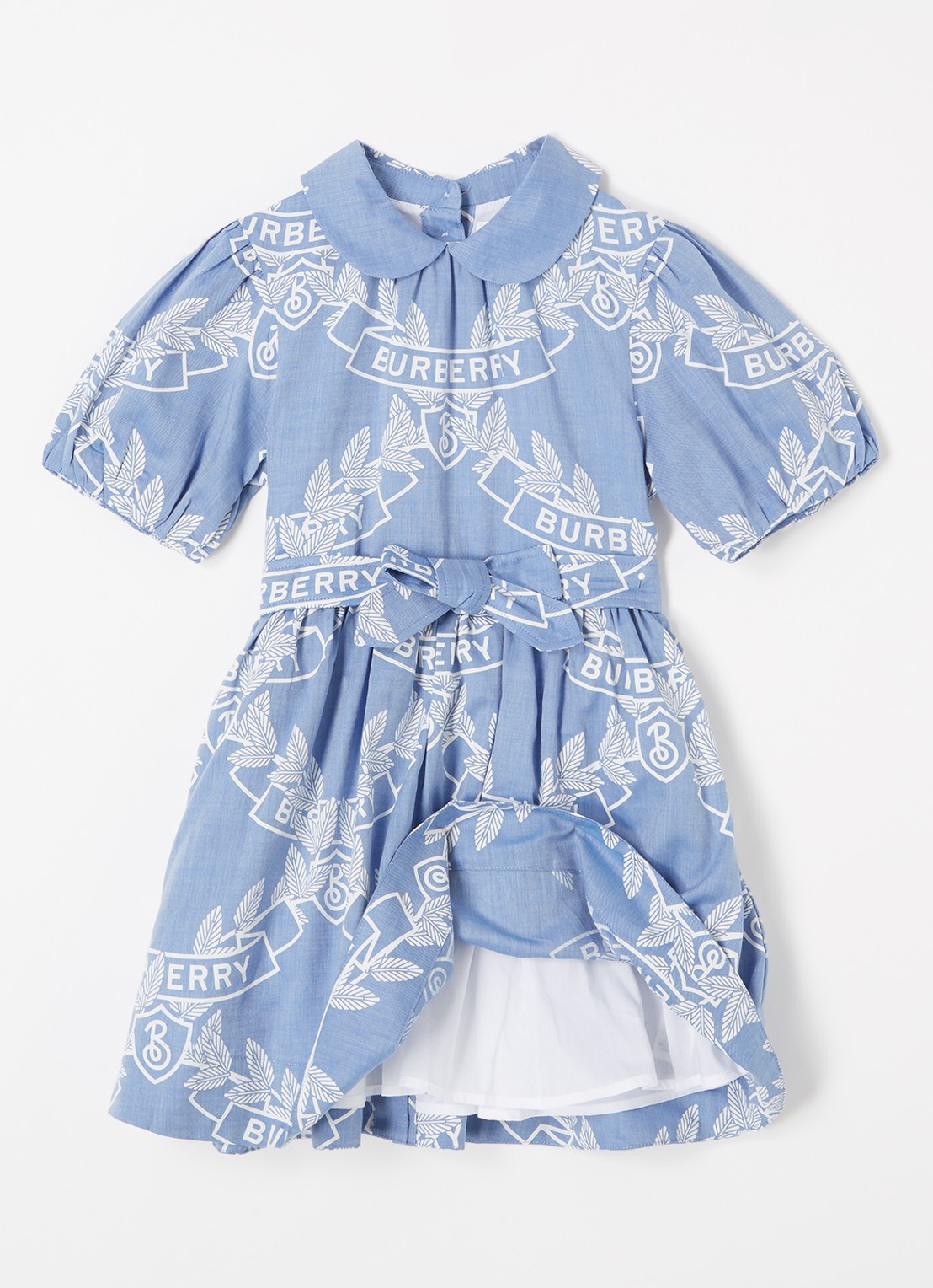 Burberry Oak Leaf blousejurk met logo - voorkant 3 lichtblauw