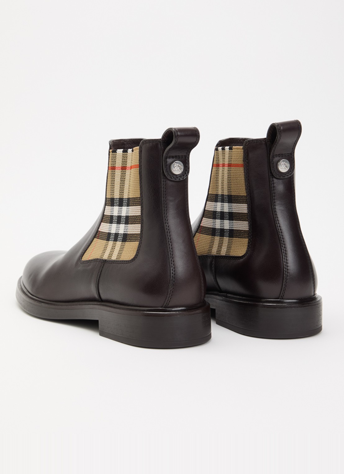 Burberry Pembroke Chelsea boot van kalfsleer met ruitdessin - achterkant donkerbruin