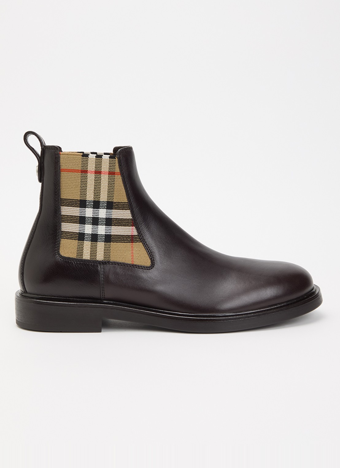 Burberry Pembroke Chelsea boot van kalfsleer met ruitdessin - voorkant 2 donkerbruin