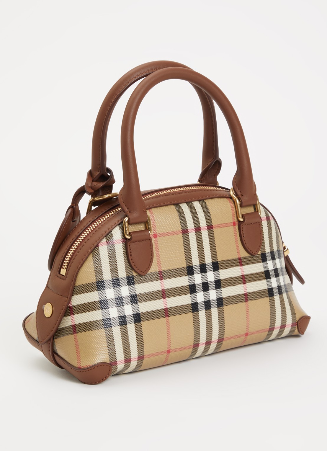 Burberry Primrose mini handtas met ruitdessin en details van kalfsleer - achterkant bruin