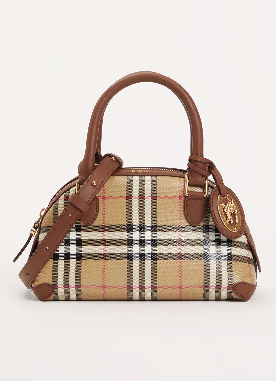 Burberry Primrose mini handtas met ruitdessin en details van kalfsleer - voorkant 6 bruin