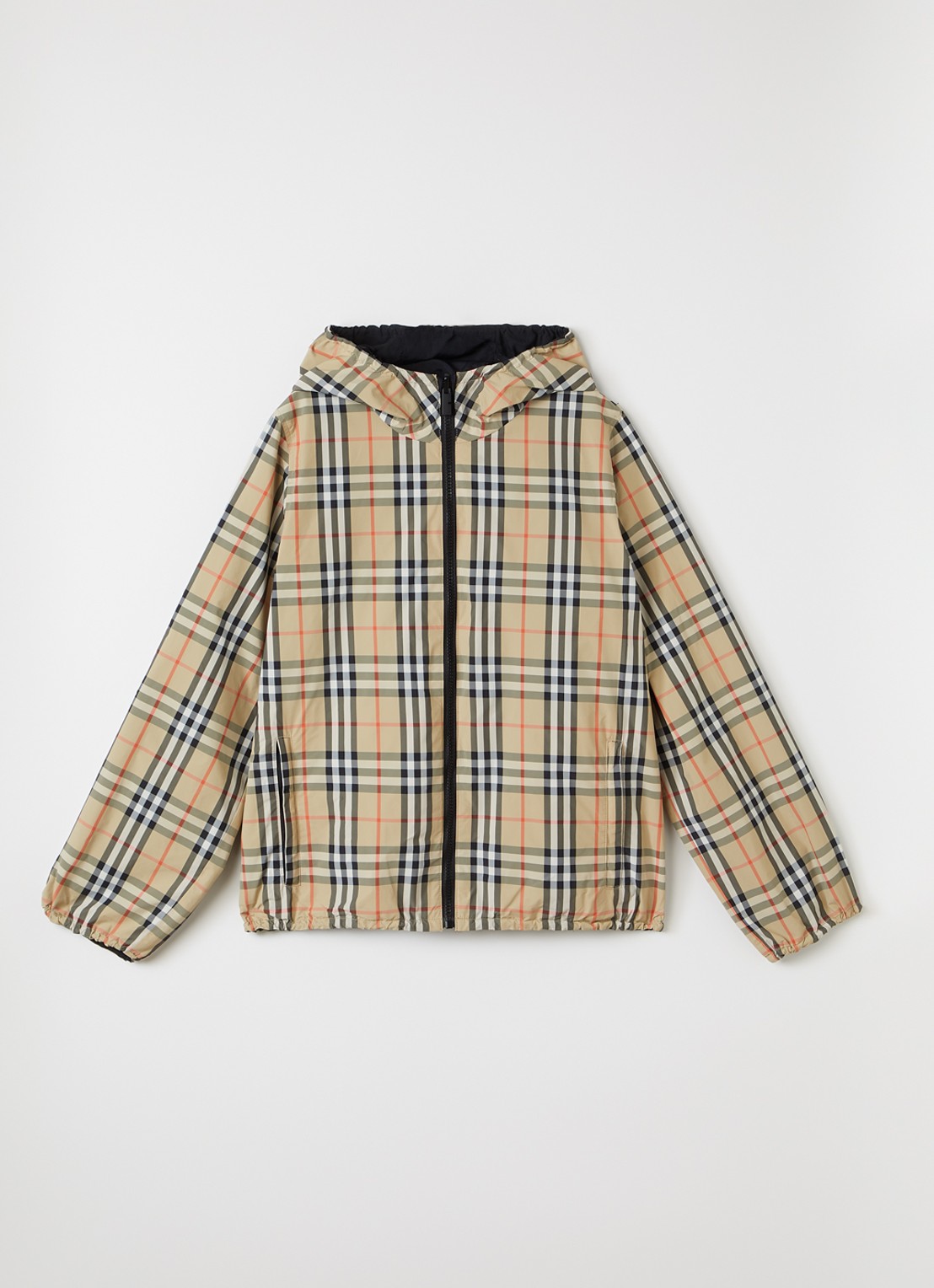 Burberry Reece jack met ruitdessin en capuchon - voorkant 2 beige