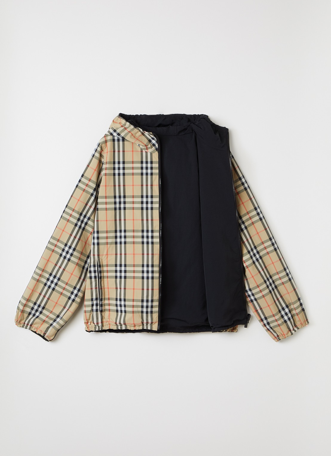Burberry Reece jack met ruitdessin en capuchon - voorkant 3 beige
