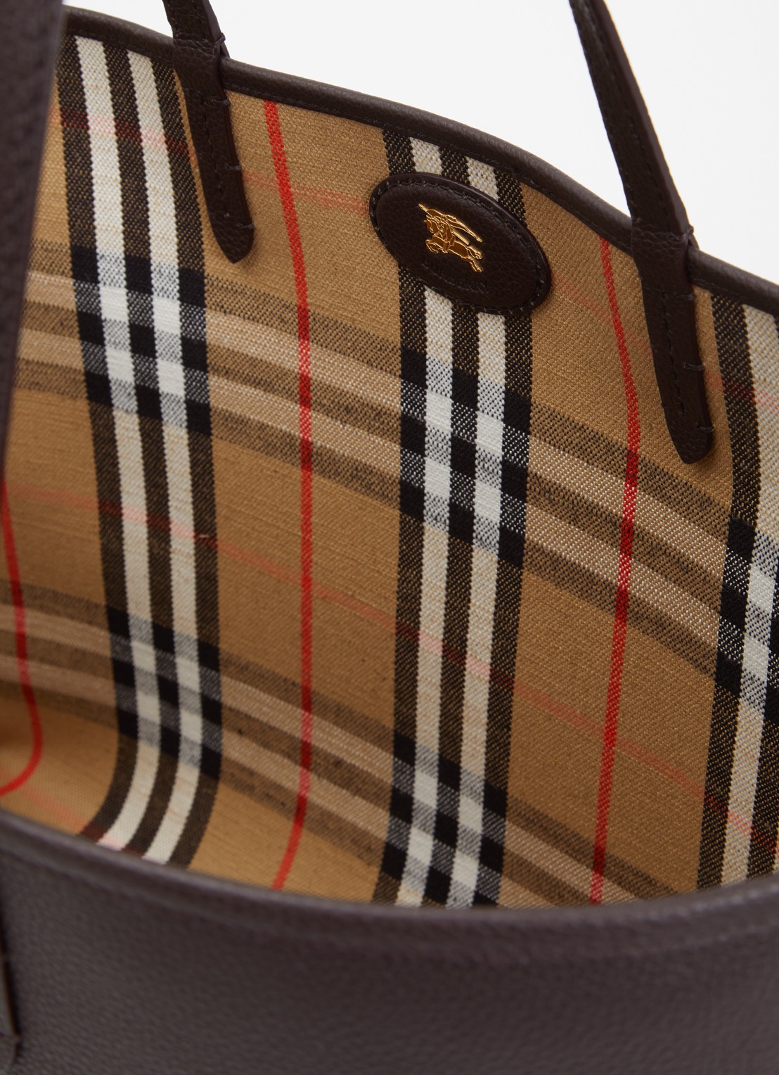 Burberry Reversible Bloomsbury Tote M schoudertas van kalfsleer - detail donkerbruin