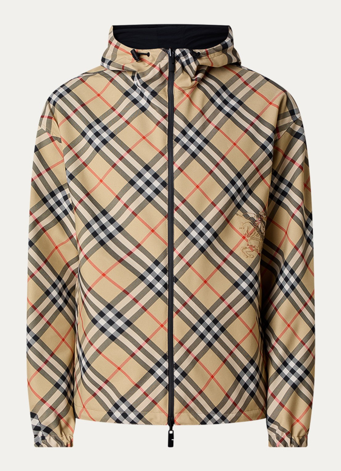 Burberry Reversible windjack met ruitdessin en capuchon - voorkant zand