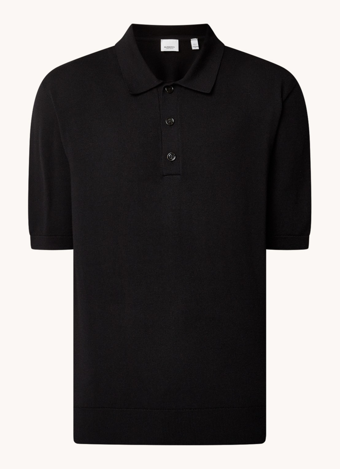 Burberry Rowanson regular fit fijgebreide polo in zijdeblend - voorkant 2 zwart