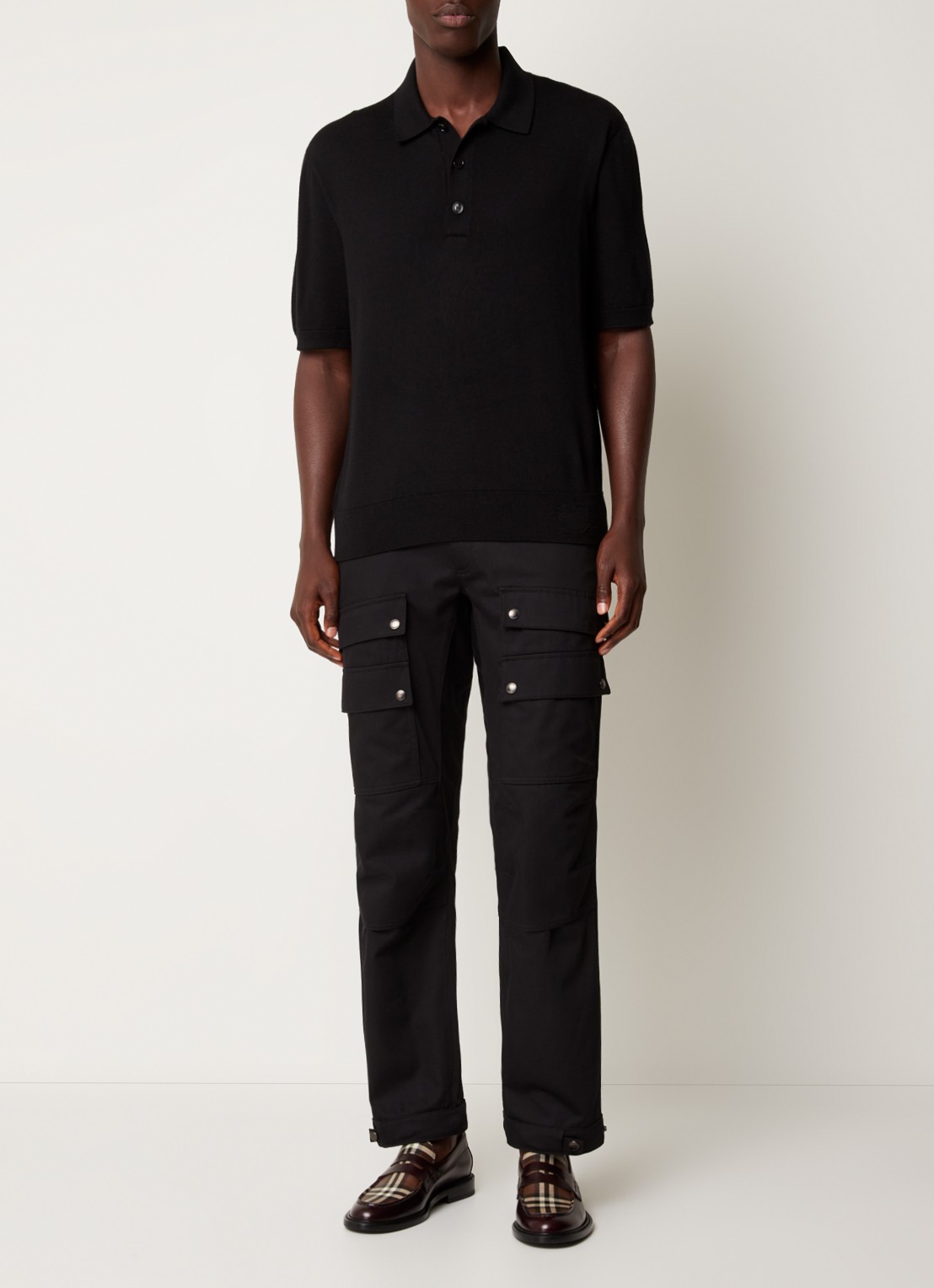 Burberry Rowanson regular fit fijgebreide polo in zijdeblend - voorkant 3 zwart