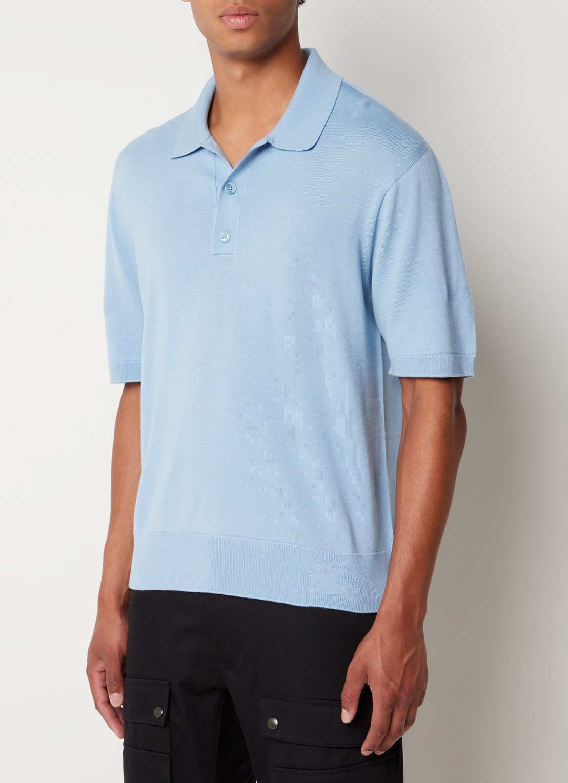 Burberry Rowanson regular fit fijgebreide polo in zijdeblend - detail lichtblauw