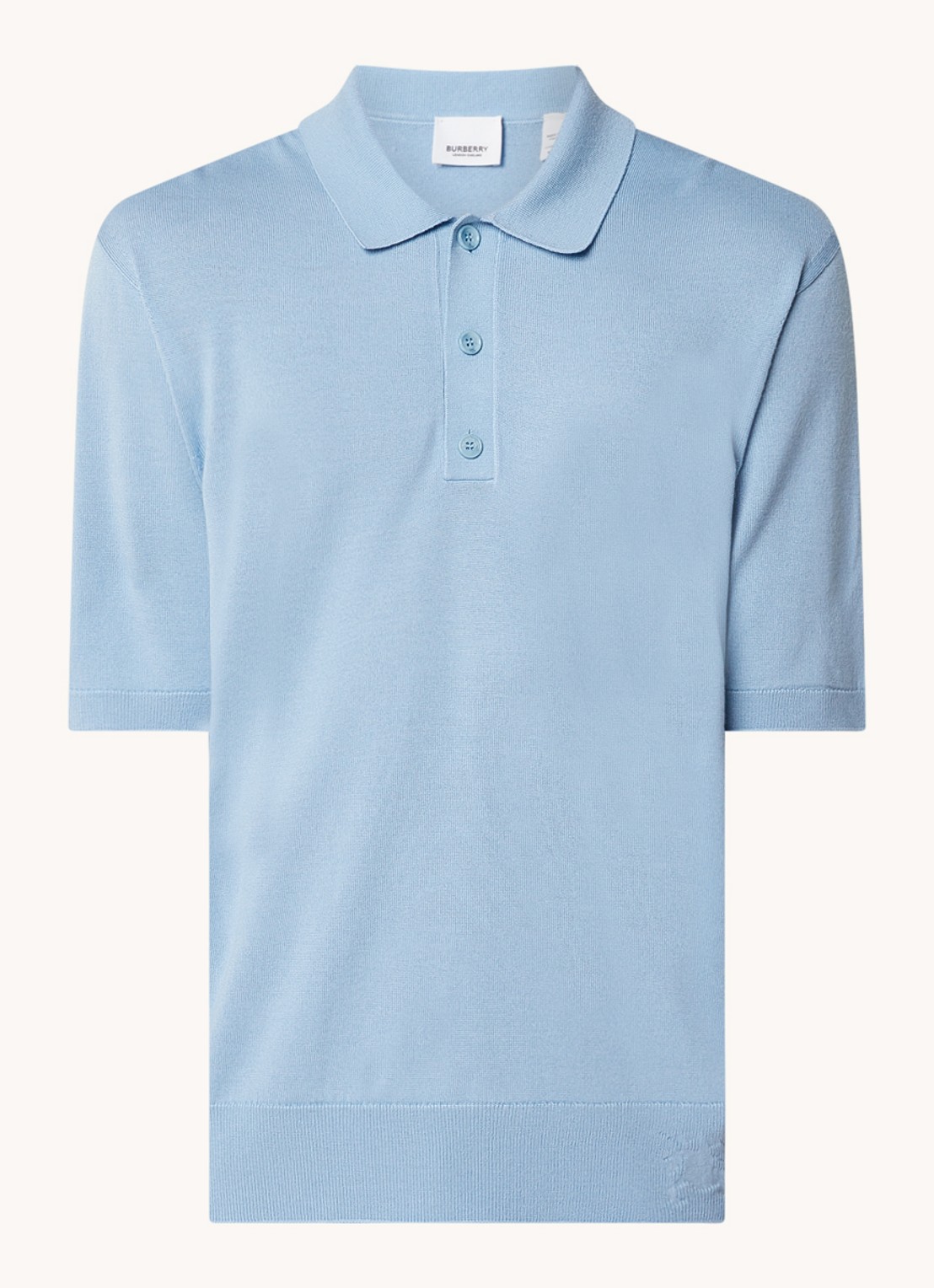 Burberry Rowanson regular fit fijgebreide polo in zijdeblend - voorkant 4 lichtblauw