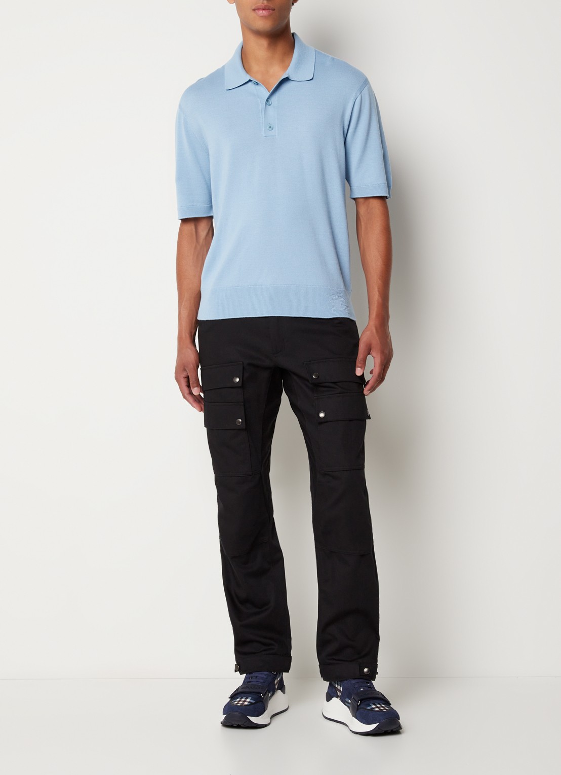 Burberry Rowanson regular fit fijgebreide polo in zijdeblend - voorkant 5 lichtblauw