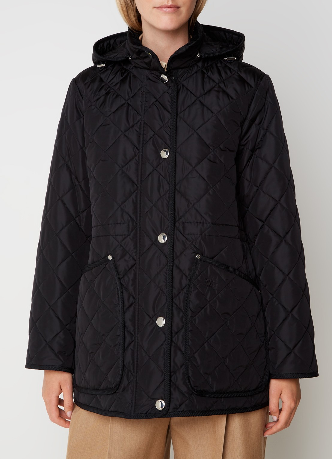 Burberry Roxbugh gewatteerde jas met afneembare capuchon en quilt patroon - detail 3 zwart