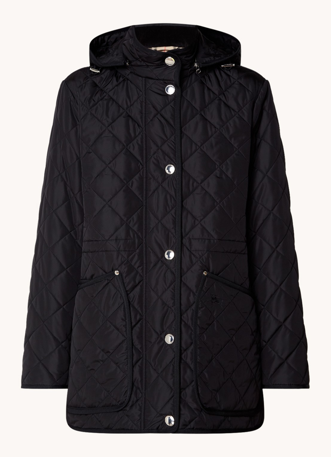 Burberry Roxbugh gewatteerde jas met afneembare capuchon en quilt patroon - voorkant zwart