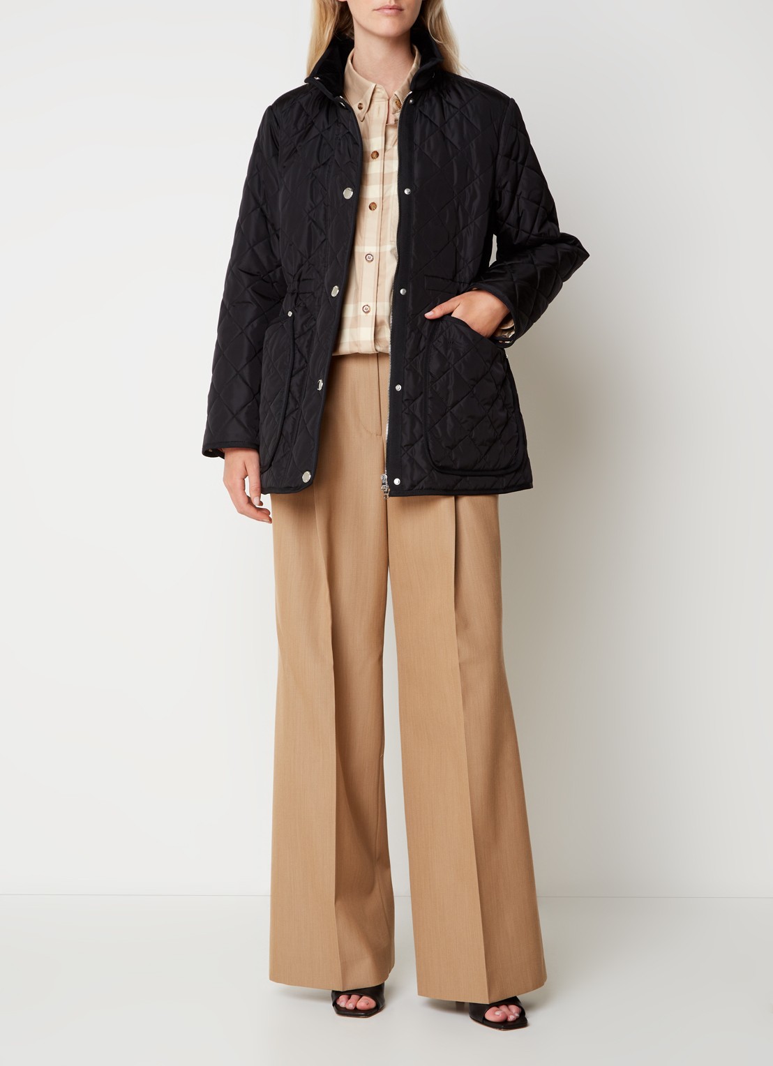 Burberry Roxbugh gewatteerde jas met afneembare capuchon en quilt patroon - voorkant 2 zwart