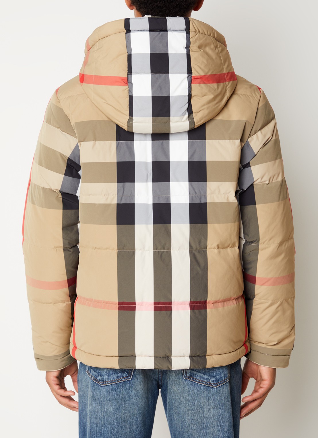 Burberry Ruthland reversible puffer jack met ruitdessin en donsvulling - achterkant 4 khaki