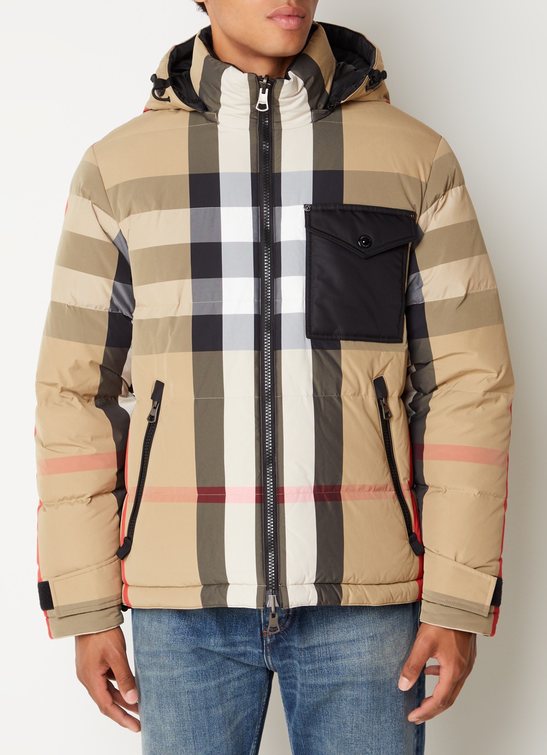 Burberry Ruthland reversible puffer jack met ruitdessin en donsvulling - detail khaki