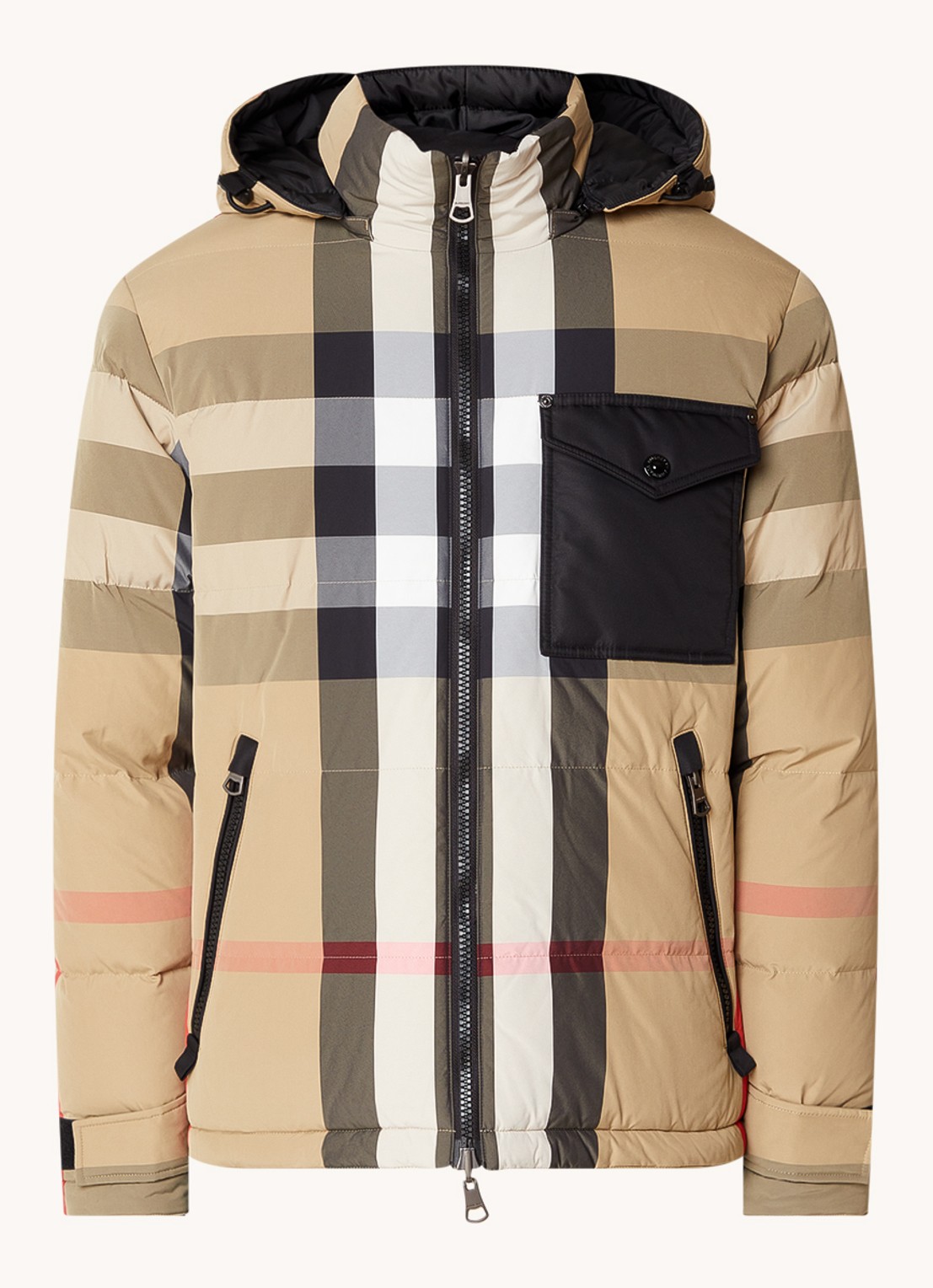 Burberry Ruthland reversible puffer jack met ruitdessin en donsvulling - voorkant 5 khaki