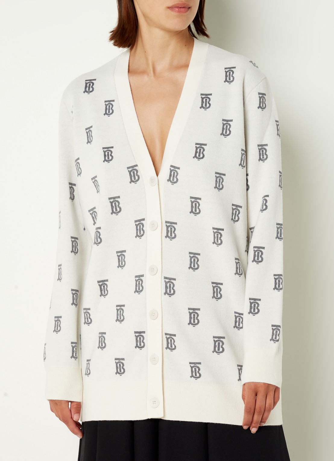 Burberry Salena fijngebreid vest in zijdeblend met ingebreid logopatroon - detail gebroken wit