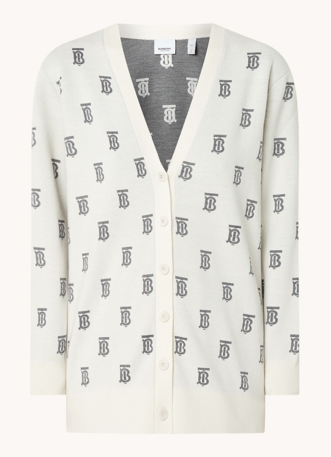 Burberry Salena fijngebreid vest in zijdeblend met ingebreid logopatroon - voorkant 4 gebroken wit