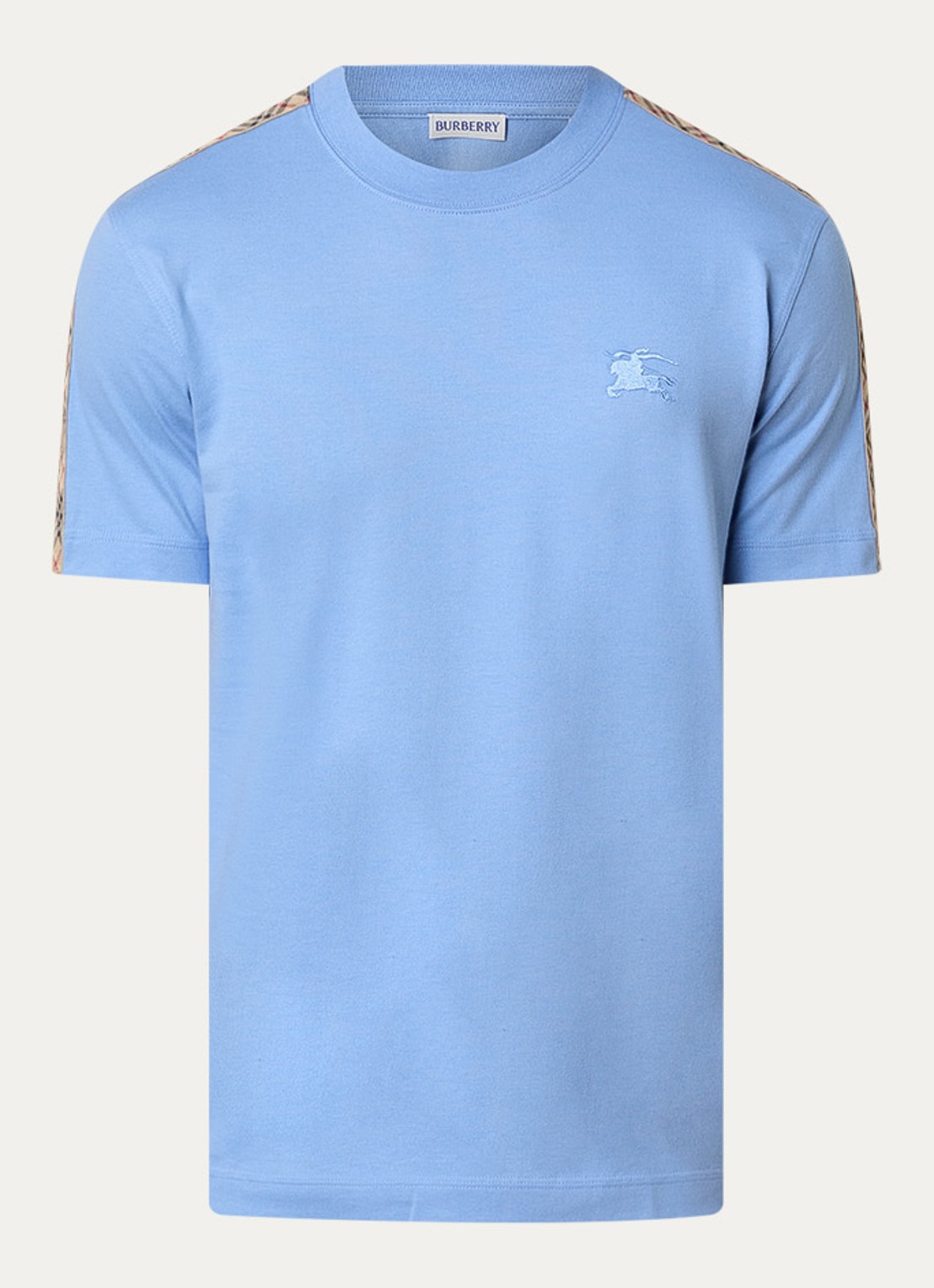 Burberry Seth T-shirt met logoborduring - voorkant 2 staalblauw