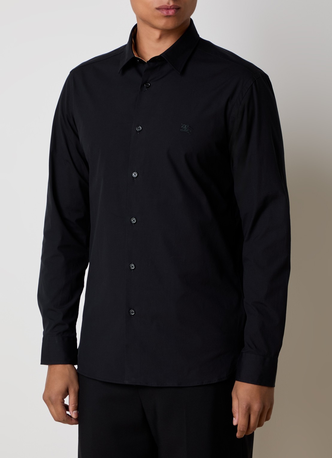 Burberry Sherfield slim fit overhemd met stretch  - detail zwart