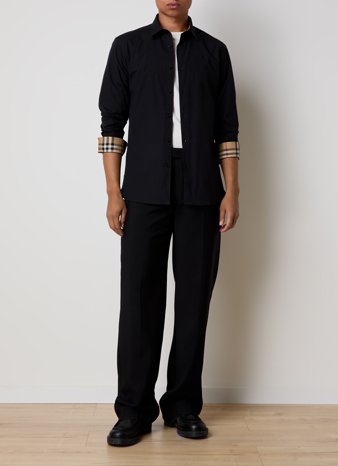 Burberry Sherfield slim fit overhemd met stretch  - voorkant 4 zwart