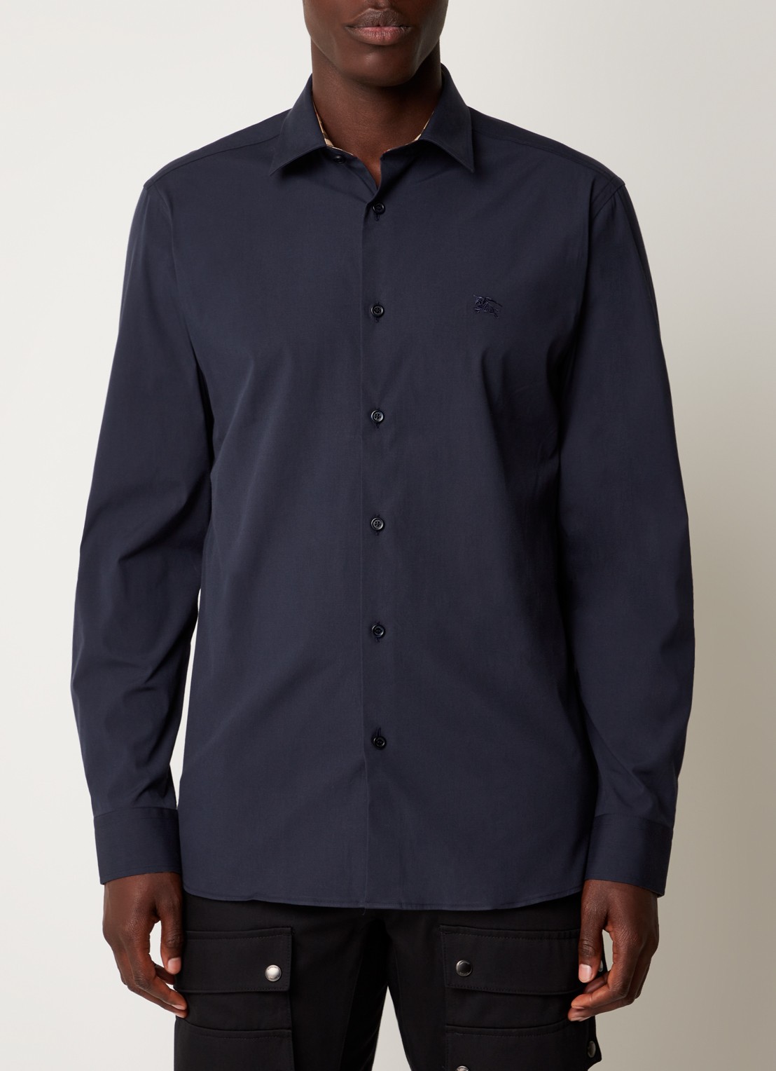 Burberry Sherfield slim fit overhemd met stretch  - detail 2 donkerblauw