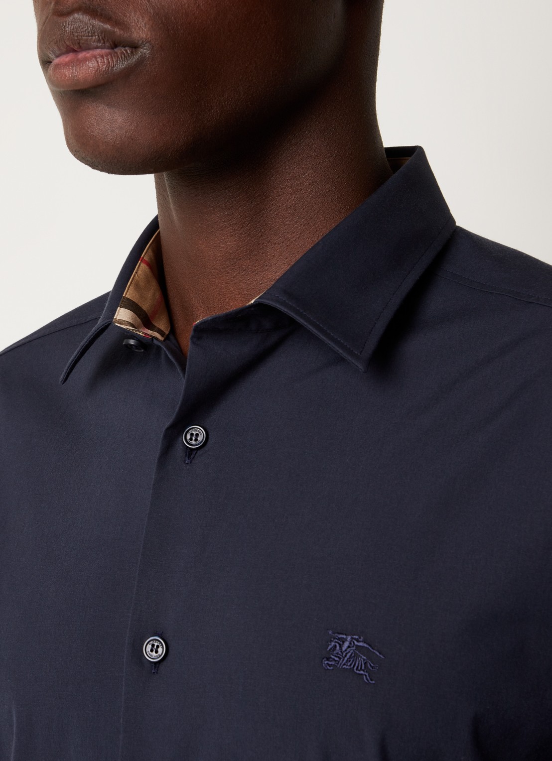Burberry Sherfield slim fit overhemd met stretch  - detail 3 donkerblauw