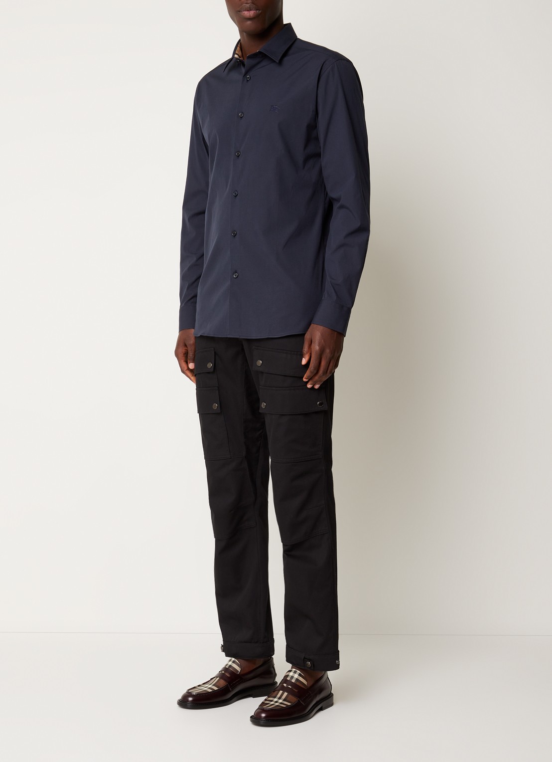 Burberry Sherfield slim fit overhemd met stretch  - voorkant 5 donkerblauw
