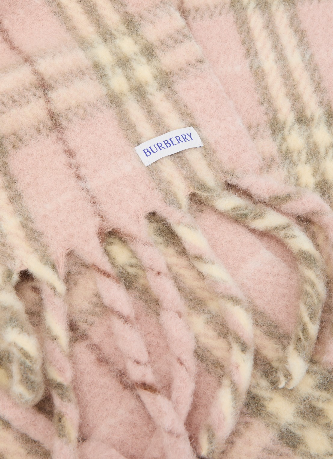 Burberry Sjaal in alpaca wolblend met ruitdessin 200 x 20 cm - detail lichtroze