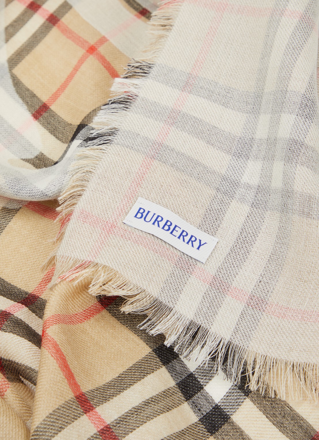 Burberry Sjaal in zijdeblend met ruitdessin 200 x 70 cm - detail 2 beige