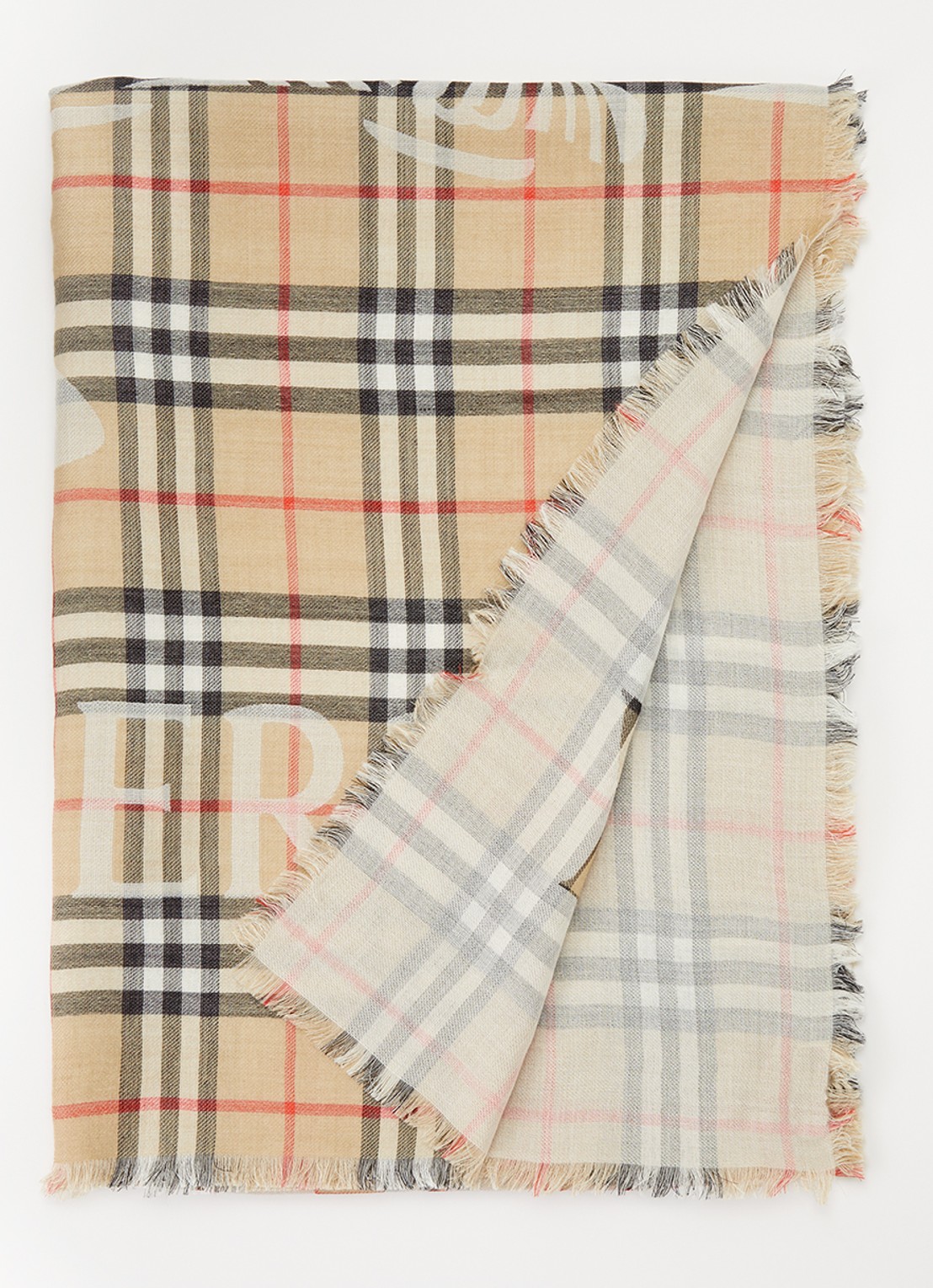 Burberry Sjaal in zijdeblend met ruitdessin 200 x 70 cm - voorkant beige
