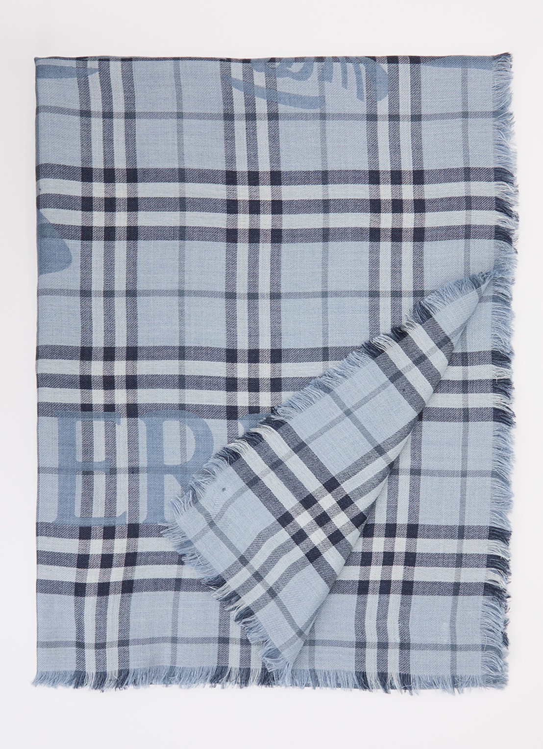 Burberry Sjaal in zijdeblend met ruitdessin 200 x 70 cm - voorkant 2 staalblauw