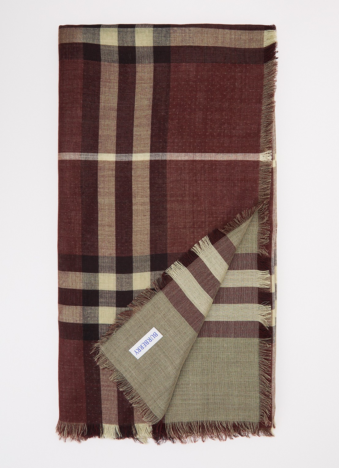 Burberry Sjaal in zijdeblend met ruitdessin 200 x 90 cm - voorkant 2 donkerrood