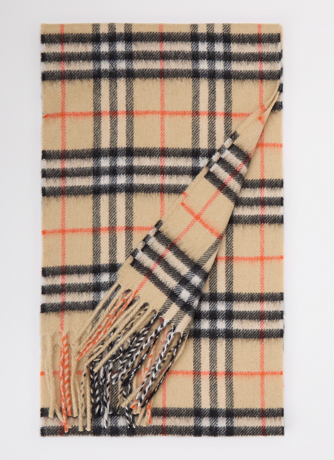 Burberry Sjaal van kasjmier met ruitdessin 125 x 25 cm - voorkant 2 zand