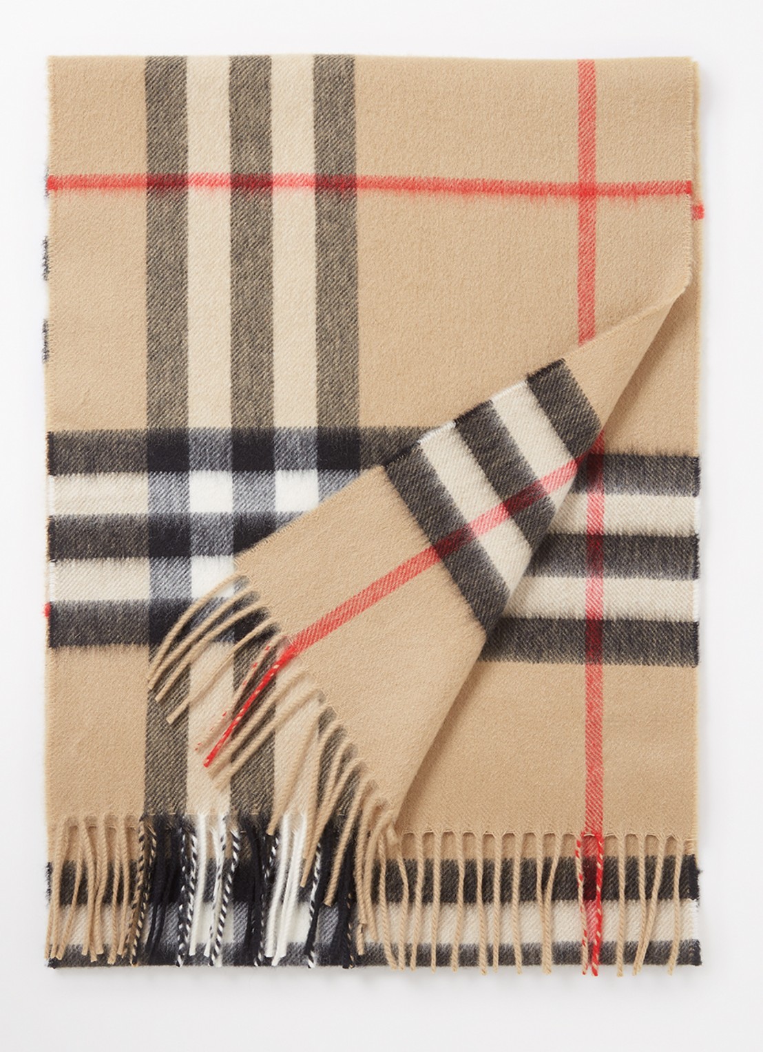Burberry Sjaal van kasjmier met ruitdessin 170 x 30 cm  - voorkant beige