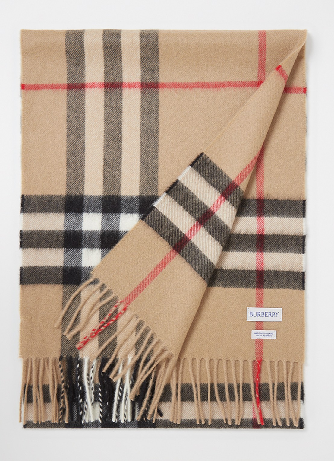 Burberry Sjaal van kasjmier met ruitdessin 170 x 30 cm  - voorkant 2 beige