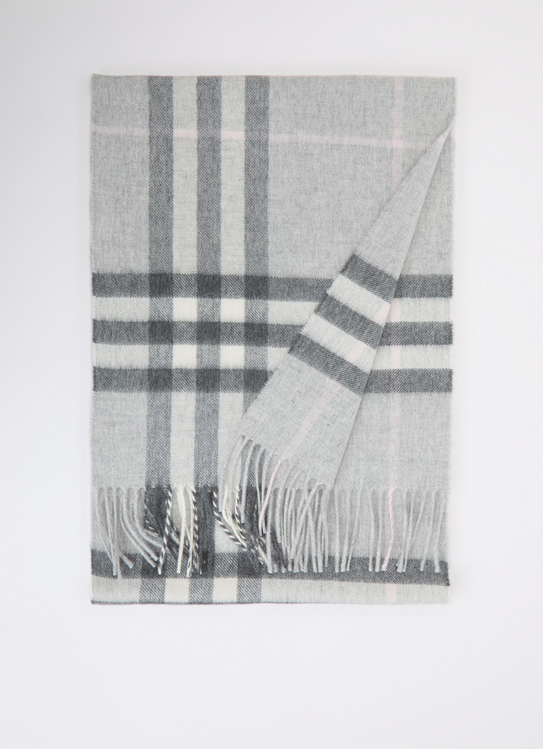 Burberry Sjaal van kasjmier met ruitdessin 170 x 30 cm  - voorkant grijs