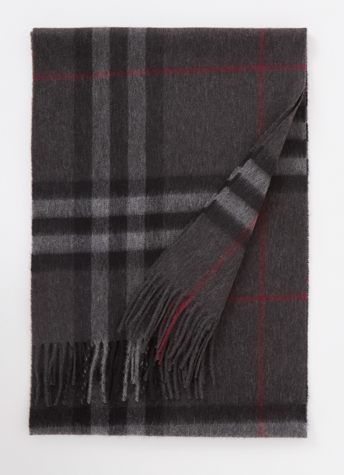 Burberry Sjaal van kasjmier met ruitdessin 170 x 30 cm  - voorkant donkergrijs