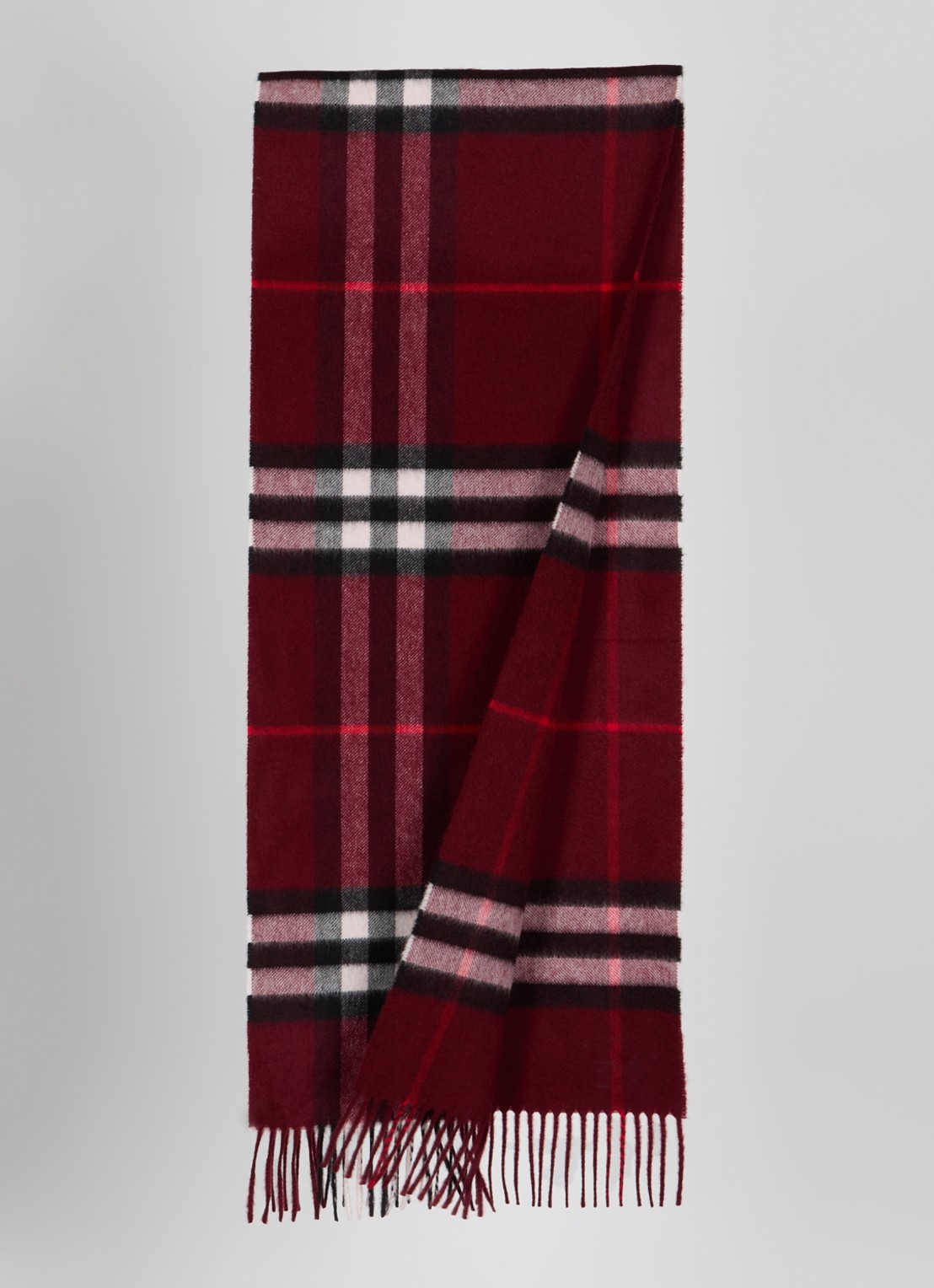 Burberry Sjaal van kasjmier met ruitdessin 170 x 30 cm  - detail donkerrood