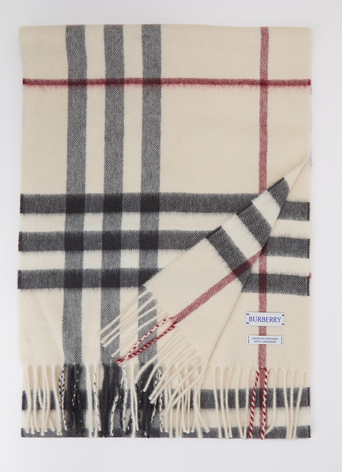 Burberry Sjaal van kasjmier met ruitdessin 170 x 30 cm  - voorkant 2 creme