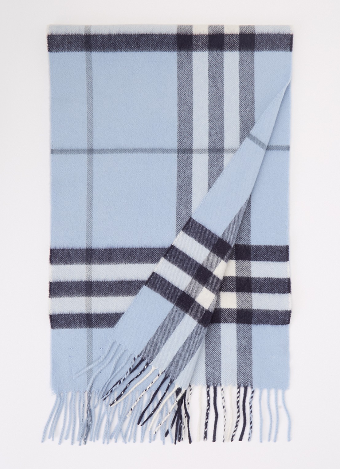 Burberry Sjaal van kasjmier met ruitdessin 170 x 30 cm  - voorkant staalblauw