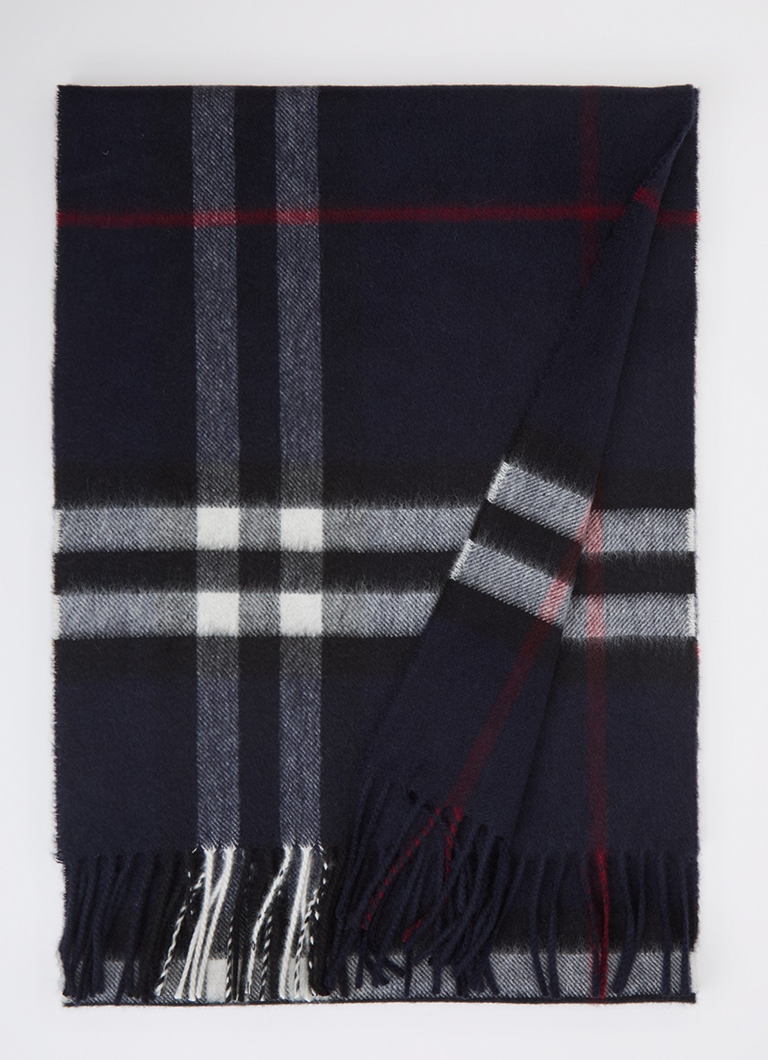 Burberry Sjaal van kasjmier met ruitdessin 170 x 30 cm  - voorkant donkerblauw