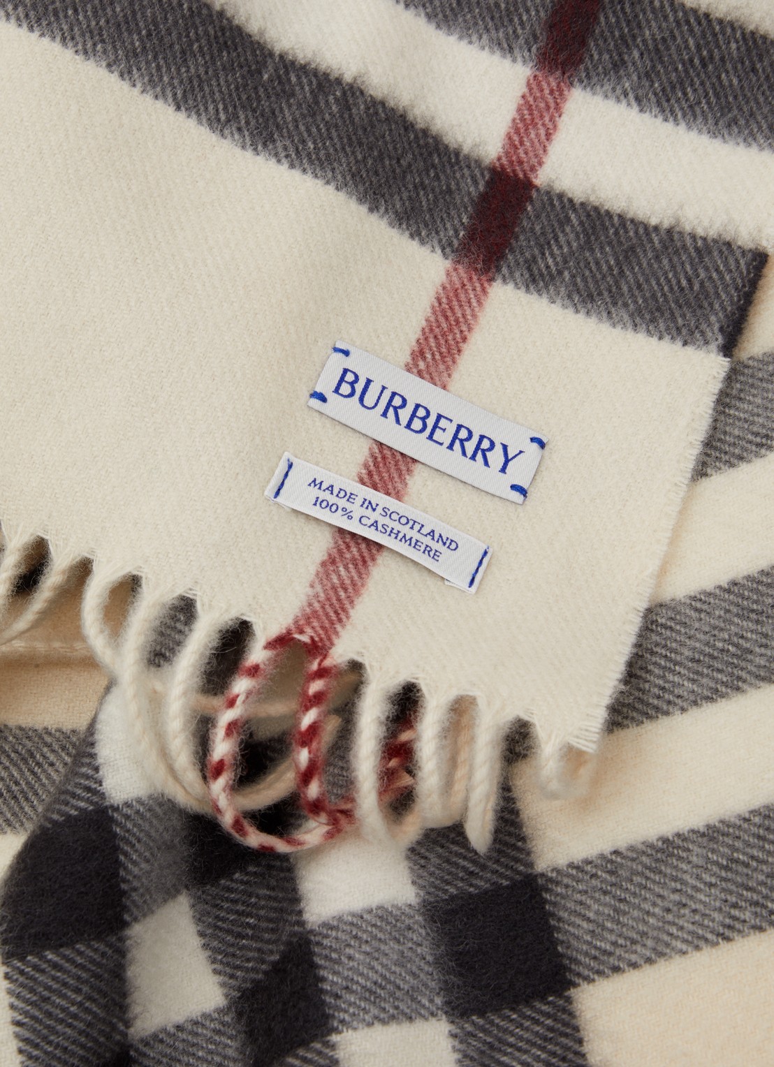 Burberry Sjaal van kasjmier met ruitdessin en franjes 170 x 30 cm  - detail 2 beige